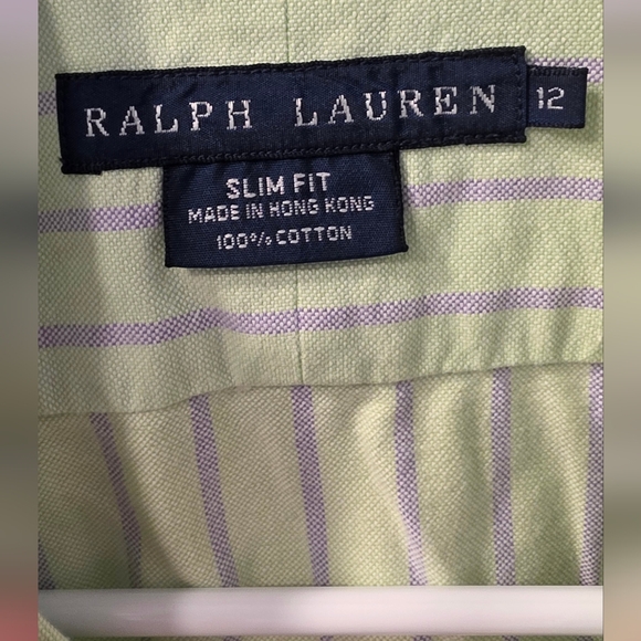 Ralph Lauren Women's Light Green Striped Slim Fit Polo Button Down ~ Size 12 - Picture 4 of 11